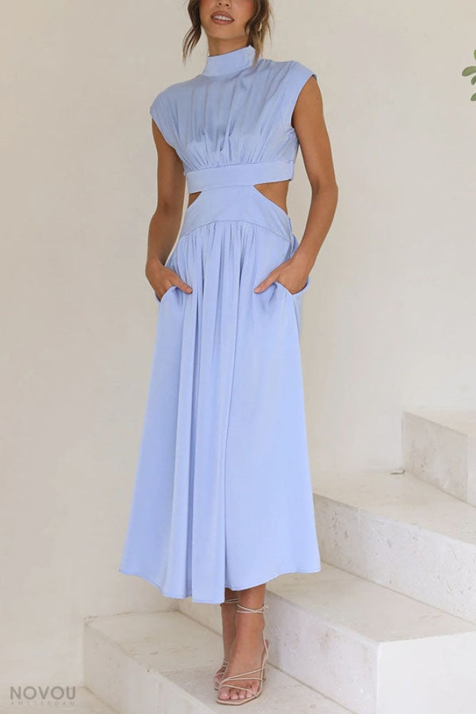 Lorna™ Turtleneck Waist Cutout Summer Midi Dress