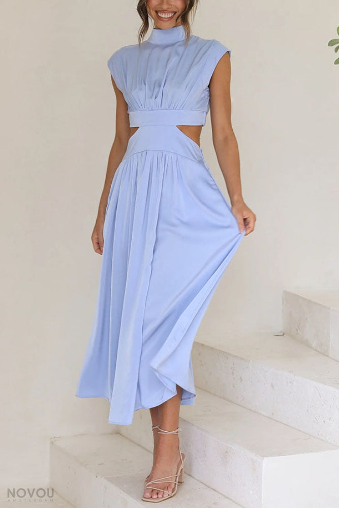 Lorna™ Turtleneck Waist Cutout Summer Midi Dress