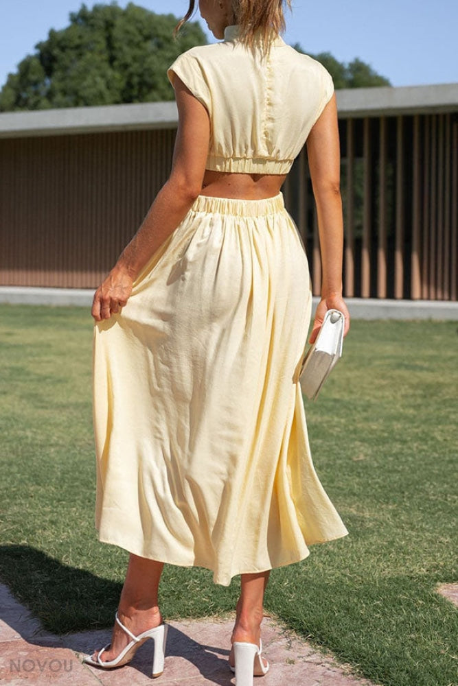 Lorna™ Turtleneck Waist Cutout Summer Midi Dress