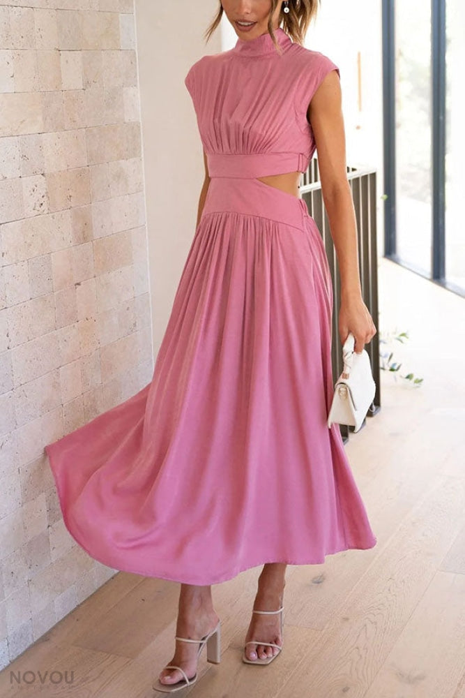 Lorna™ Turtleneck Waist Cutout Summer Midi Dress