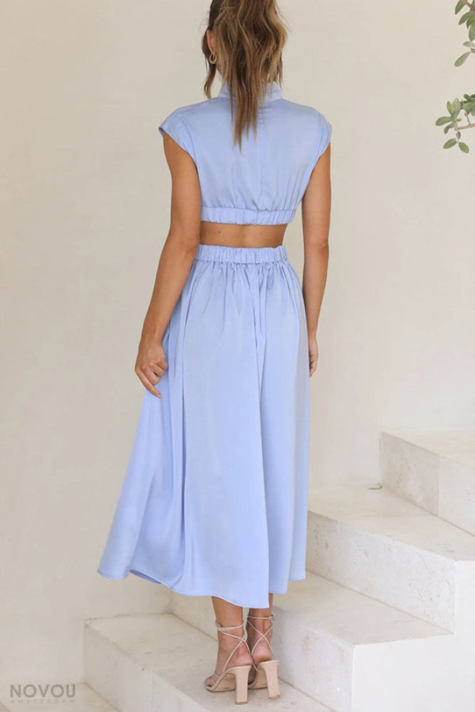 Lorna™ Turtleneck Waist Cutout Summer Midi Dress