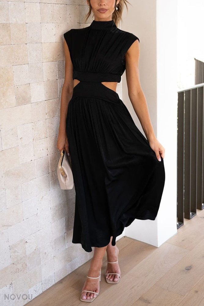 Lorna™ Turtleneck Waist Cutout Summer Midi Dress