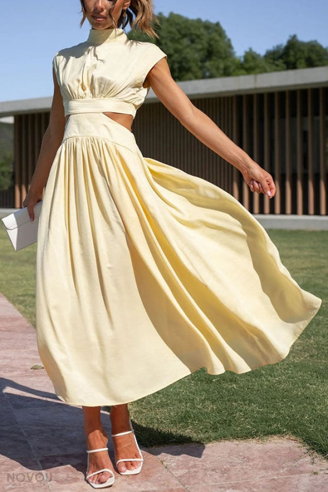 Lorna™ Turtleneck Waist Cutout Summer Midi Dress