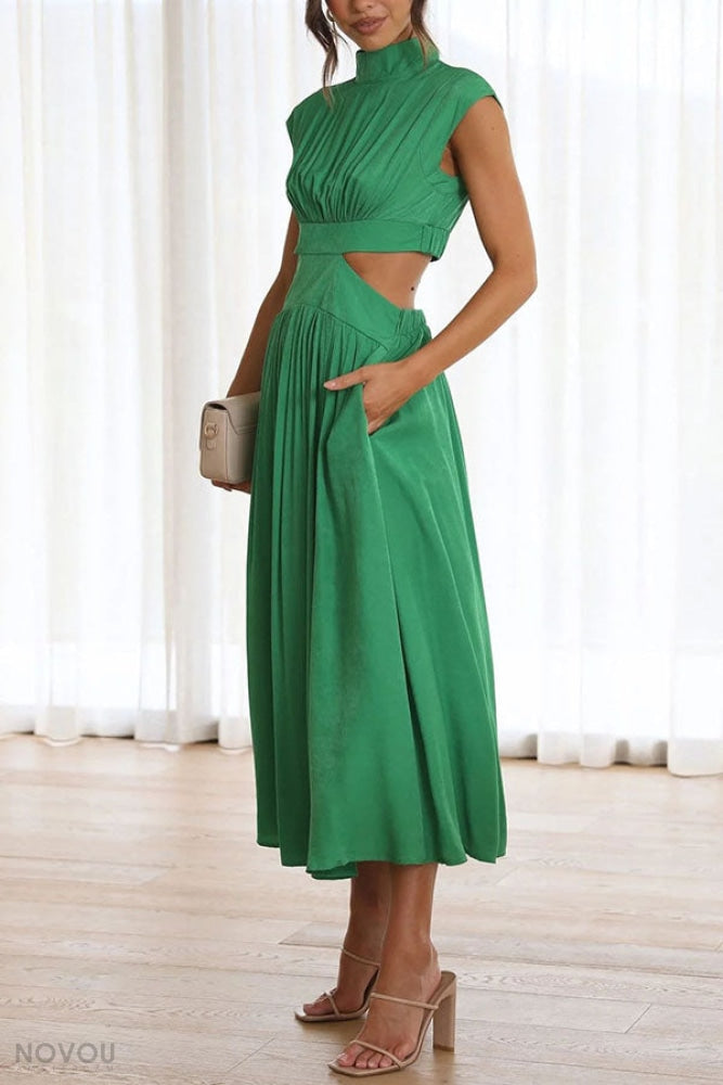 Lorna™ Turtleneck Waist Cutout Summer Midi Dress