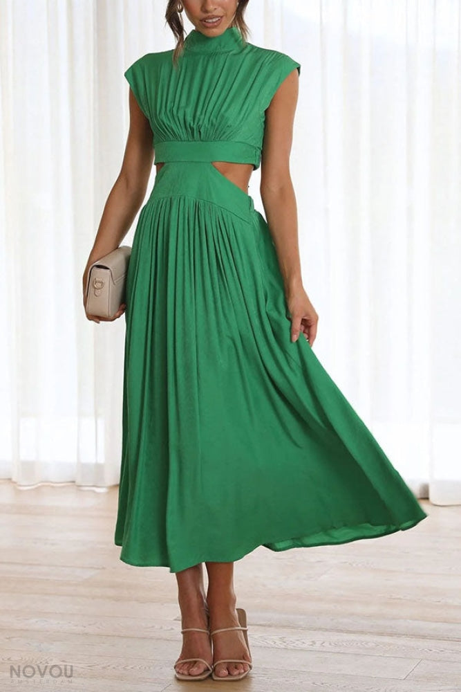 Lorna™ Turtleneck Waist Cutout Summer Midi Dress