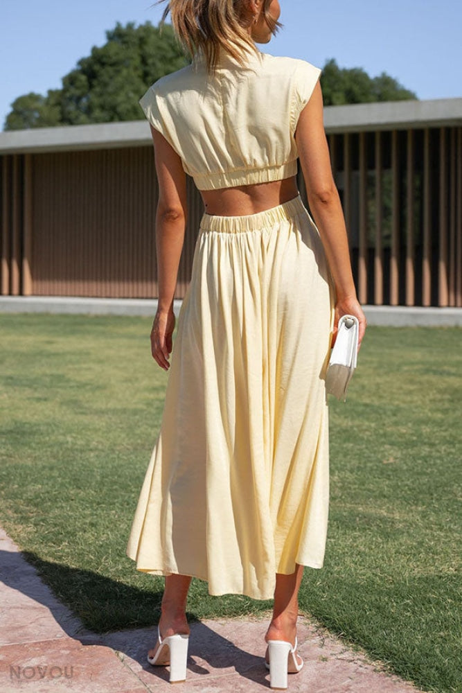 Lorna™ Turtleneck Waist Cutout Summer Midi Dress