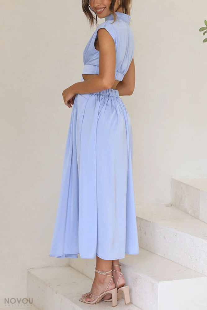 Lorna™ Turtleneck Waist Cutout Summer Midi Dress