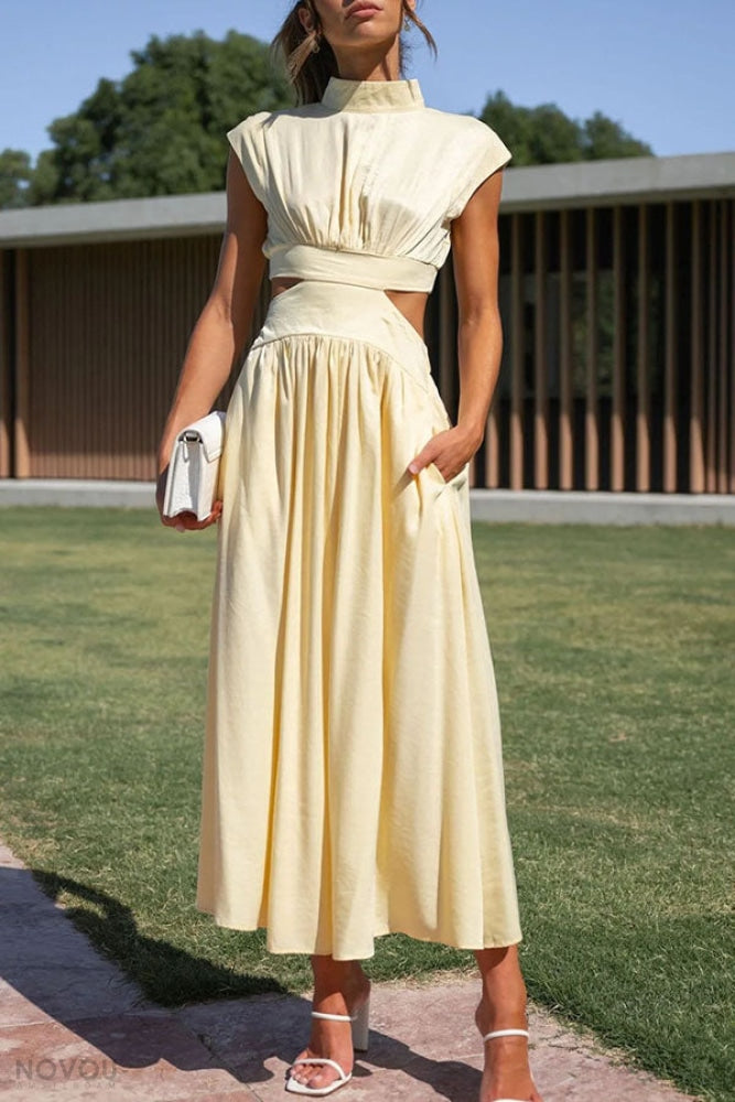 Lorna™ Turtleneck Waist Cutout Summer Midi Dress