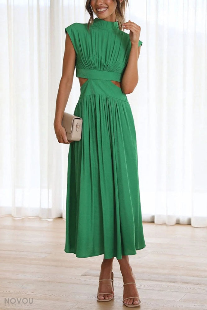 Lorna™ Turtleneck Waist Cutout Summer Midi Dress