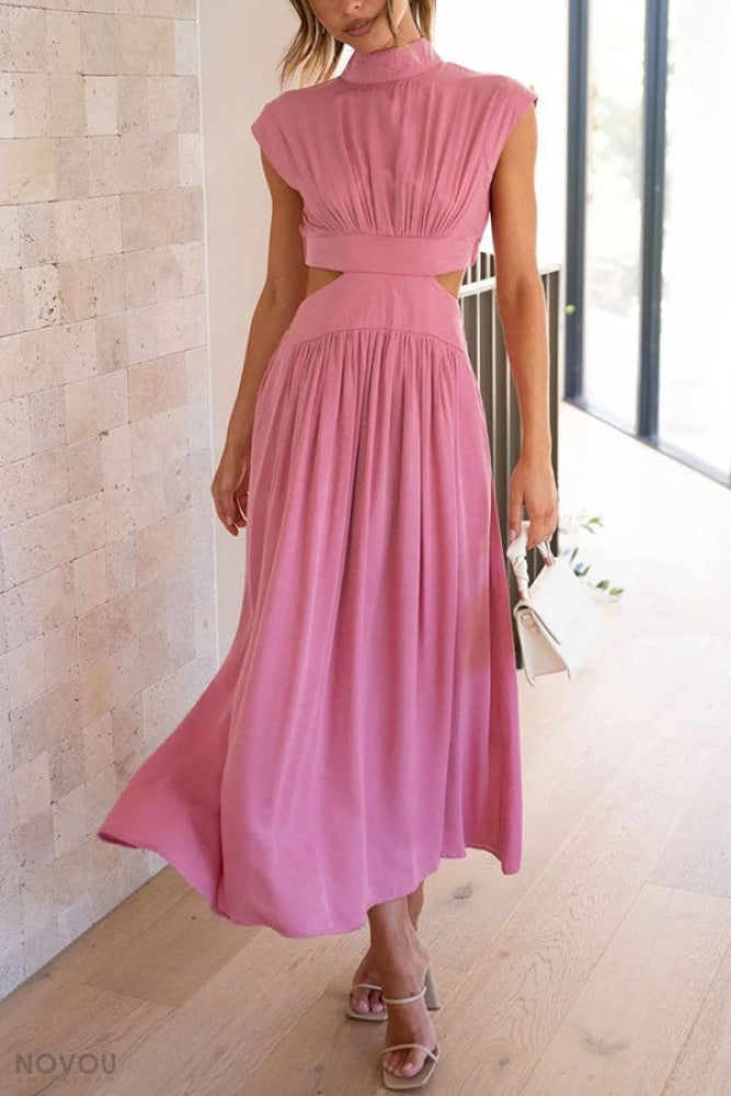 Lorna™ Turtleneck Waist Cutout Summer Midi Dress