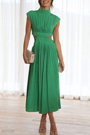 Lorna™ Turtleneck Waist Cutout Summer Midi Dress