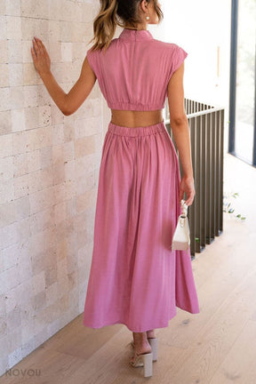 Lorna™ Turtleneck Waist Cutout Summer Midi Dress