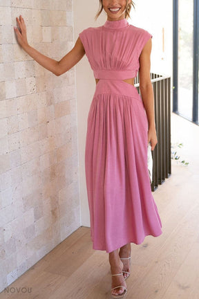 Lorna™ Turtleneck Waist Cutout Summer Midi Dress